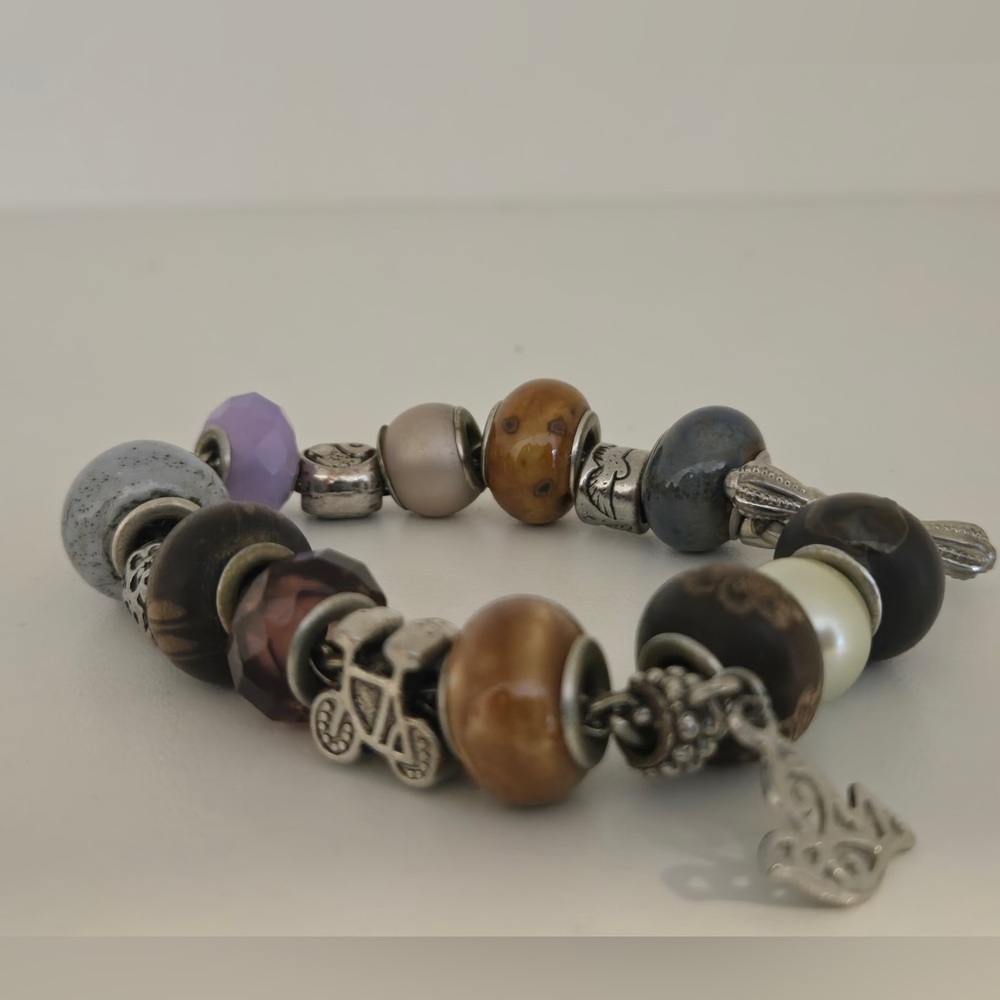 Charm Bead Bracelet w/ Mixed Glass & Metal Beads, Toggle Clasp
